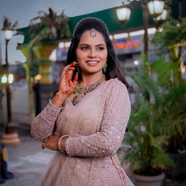 Bride poses in reception